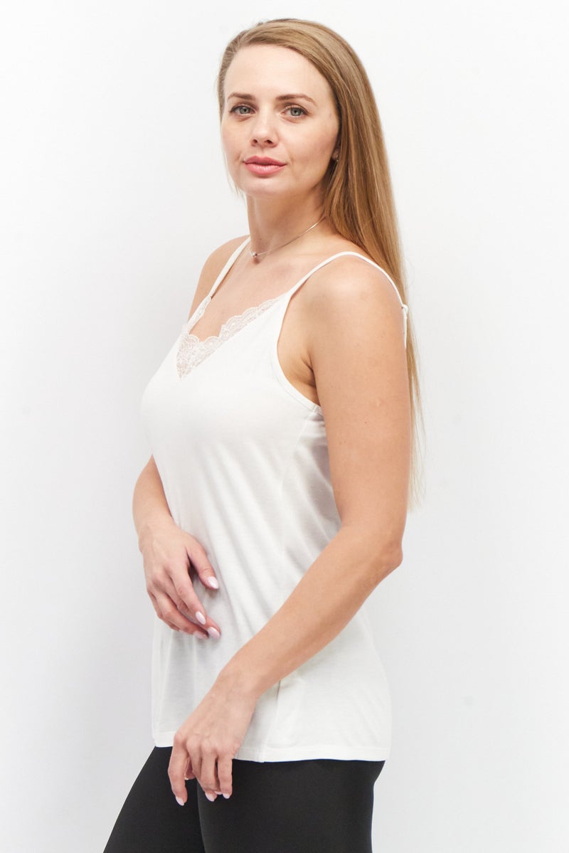 ESPRIT بلوزة نسائية بدون أكمام بتصميم V، بيضاء - Image 4